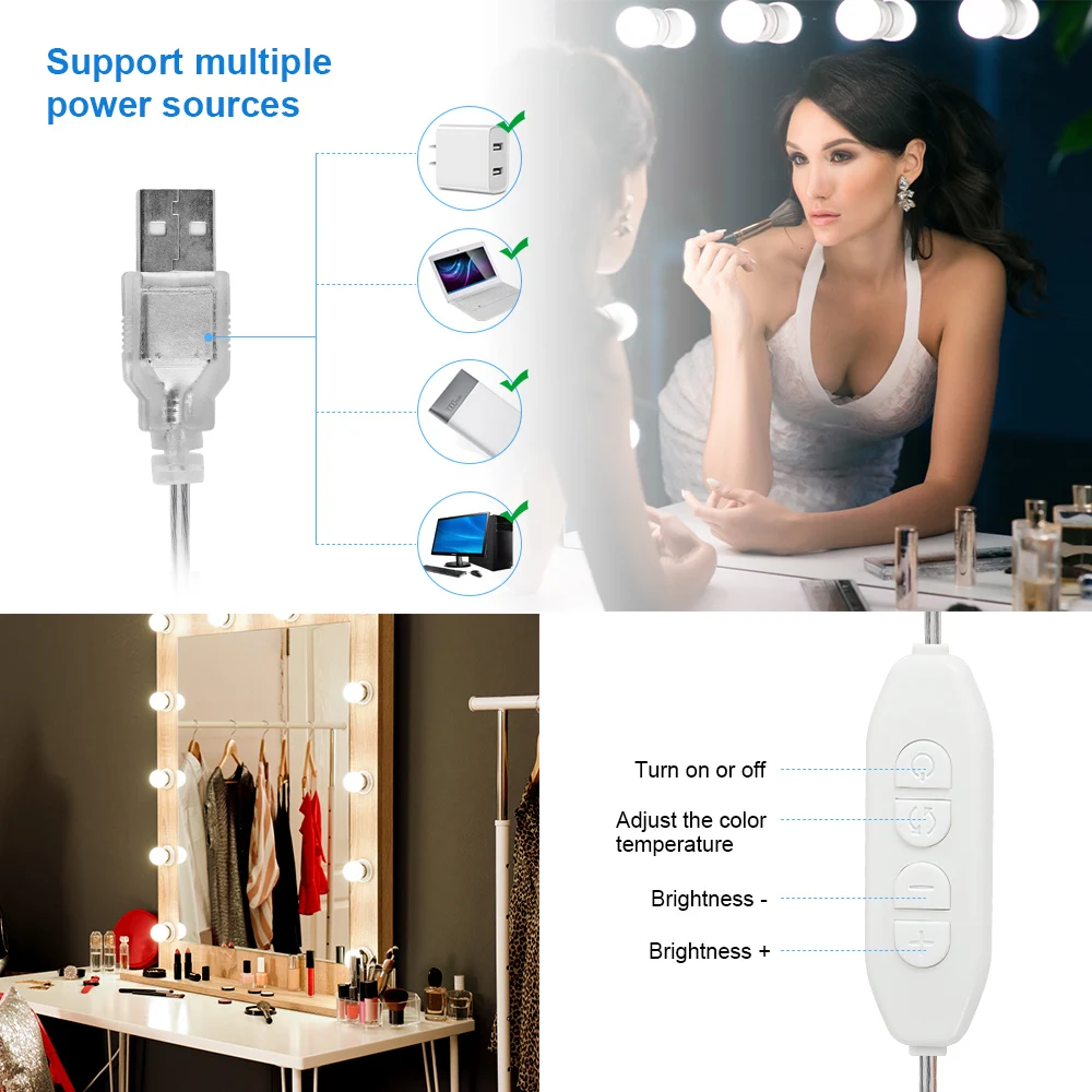 10 светодиодный s лампа Голливудский стиль зеркало для макияжа с подсветкой