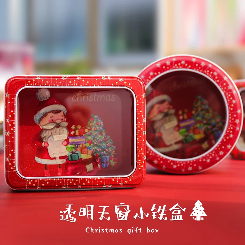 

2020 New Arrival! 2pcs/lot Transparent Cover Christmas Theme Tin Candy & Cookies Chocolate Box Gift Storage Box Holiday Gift