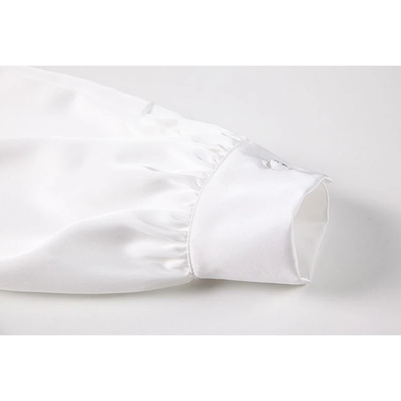 

Satin Korean Elegant Blouses Tops Ruffle Splice Vintage Lantern Long Sleeve Fashion Silk Shirts 2021 Spring Chic White OL Blusas