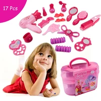 17pcs pretend play kids make up toys pink makeup set princess hairdressing simulation plastic toys for girls dressing cosmetic