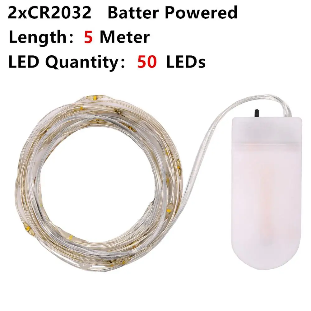 5M by CR2032 Battery USB праздничный Сказочный светильник s гирлянда на батарейках светодиодный светильник-Гирлянда для украшения рождественской наружной гирлянды - Испускаемый цвет: 5M by CR2032 Battery