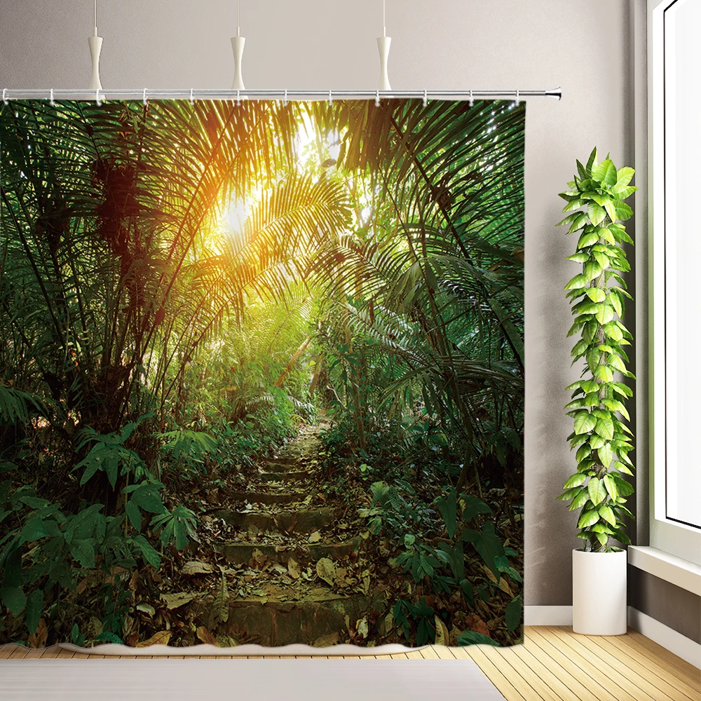 

Forest Waterfall Nature Landscape Shower Curtain Set Trees Scenery Printing Bathroom Decor Polyester Fabric Bathtub Curtains