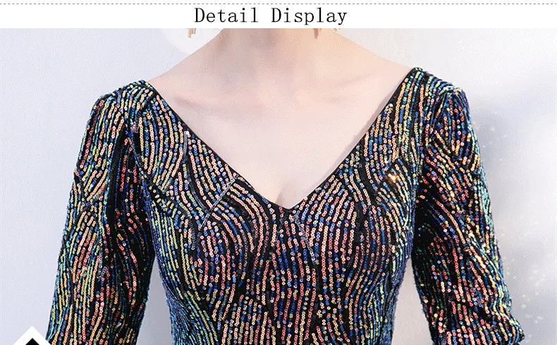 

Fashion Women Evening Performance Shining Change Color Sequins Mermaid Dress V-neck Reflective Fishtail Long Dress Singer Host