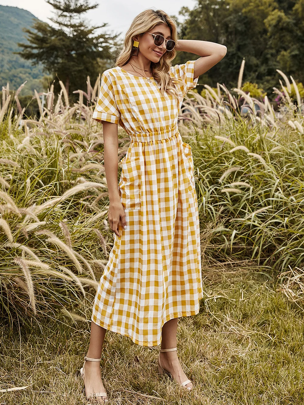 

Women DressSummer 2021 New A- line Skirt plaid dresses