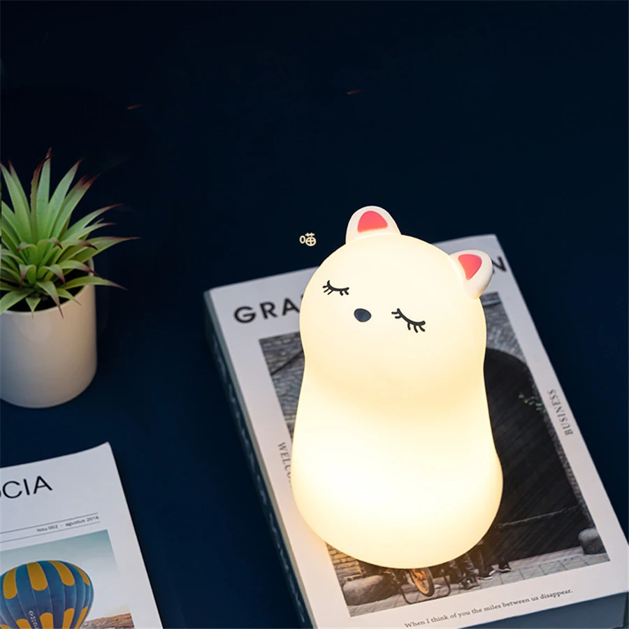 

LED Night Light Lamp Colors Cute Silicone Cat Room Nightlights Atmosphere Table Bedroom Bedside Lamp USB Change for Kids Baby