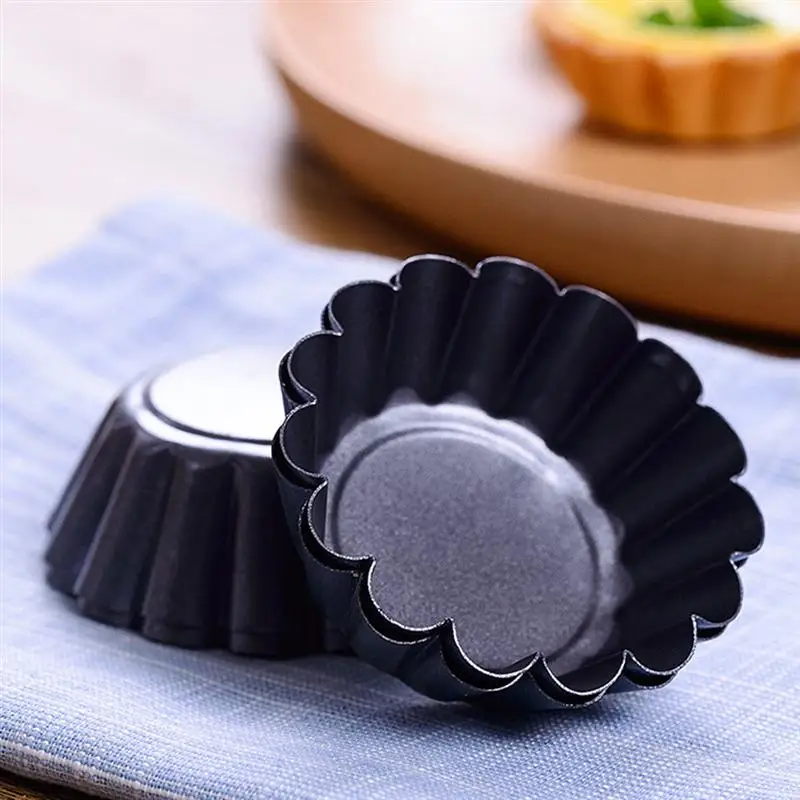 

12pcs Non-stick Carbon Steel Mini Tart Pans Tartlet Cupcake Reusable Egg Tart Baking Mold Muffin Cup