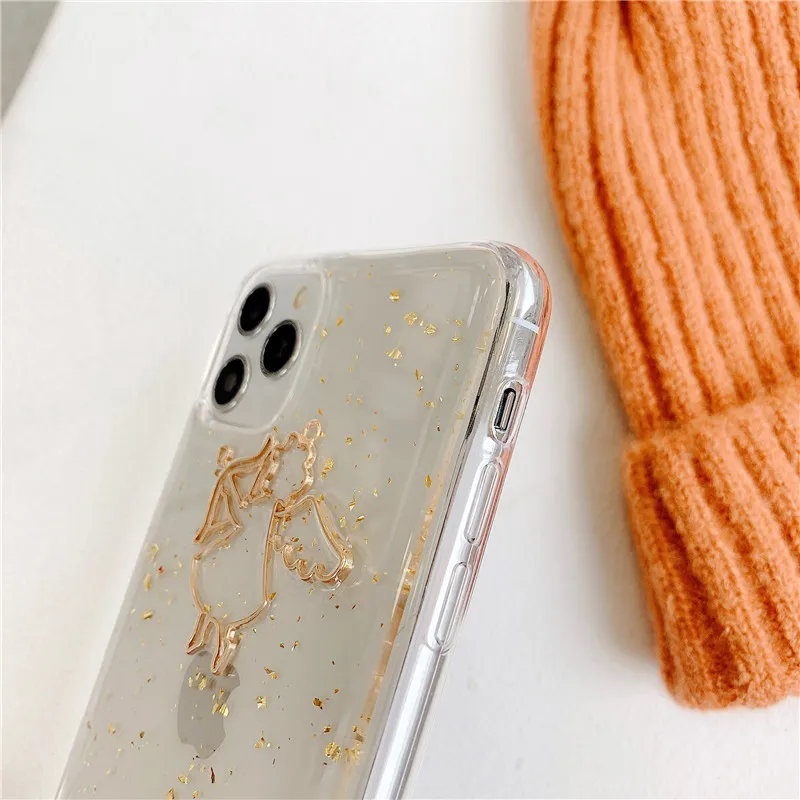 Luxury Glitter Gold Foil Angel Phone Case For iphone 11 Pro Max X XS XR 7 8 Plus Back Cover Fashion Dried Rose Cases Capa |