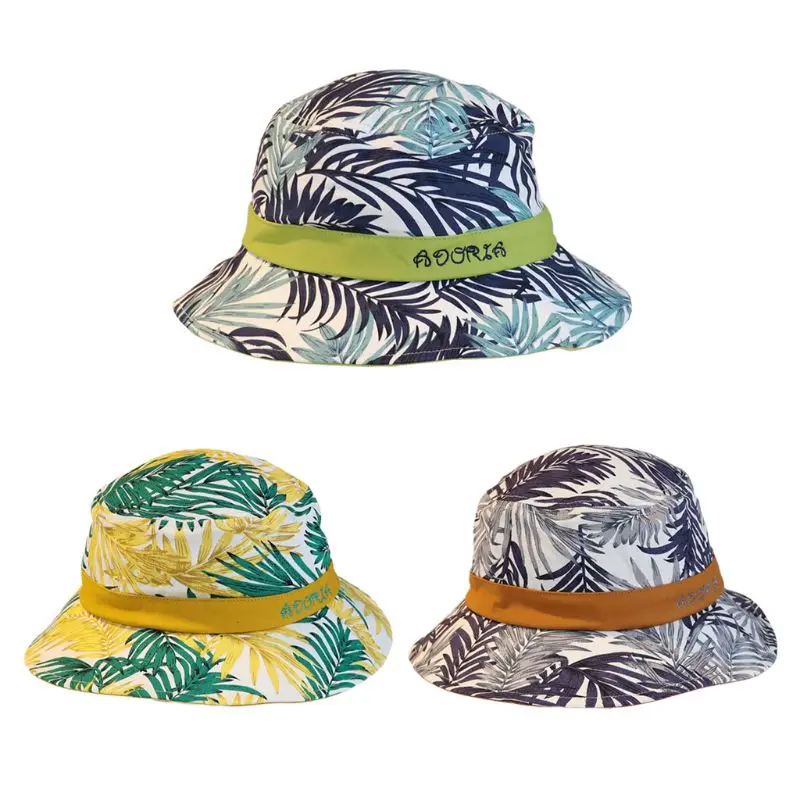 

Unisex Contrast Color Tropical Leaves Bucket Hat Letters Embroidery Panama Cap