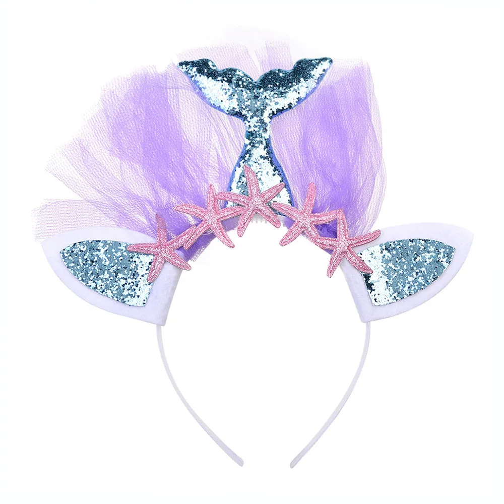 Mermaid Headband 2 Милые свадебные платья русалки для девочек, рождественское платье с рисунком ракушек детская юбка-пачка в стиле Русалочки, платье принцессы Ариэль комплект с повязкой на голову с блестками - Цвет: Mermaid Headband 2