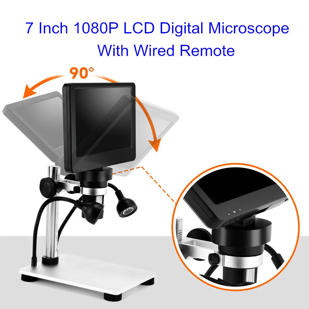 7 дюймов 1080p LCD цифровой микроскоп 1200x Увеличение Ручной с видео рекордером для