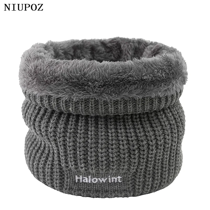 

New Design Fashion Letter Unisex Winter Solid Warm Ring Knitted Scarf Men Headband Acrylic Collar Plus Velvet