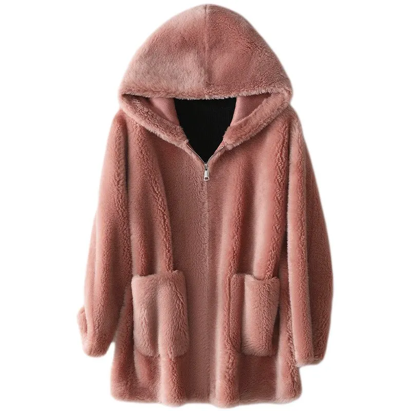 

Genuine Blended Wool Fur Coat With Belt Autumn Women Outwear Suit LF21043HH