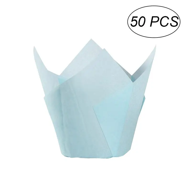 50pcs light blue 50 шт обертка для кексов формы для выпечки формы тюльпана вкладыши для кексов чашки для кексов вечерние бумажные инструменты для выпечки тортов-белый золотой розовый - Цвет: 50pcs light blue