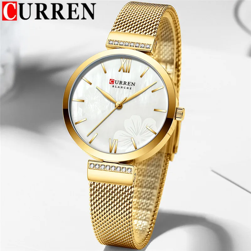 CURREN женские часы водонепроницаемые Лидирующий бренд роскошные золотые наручные