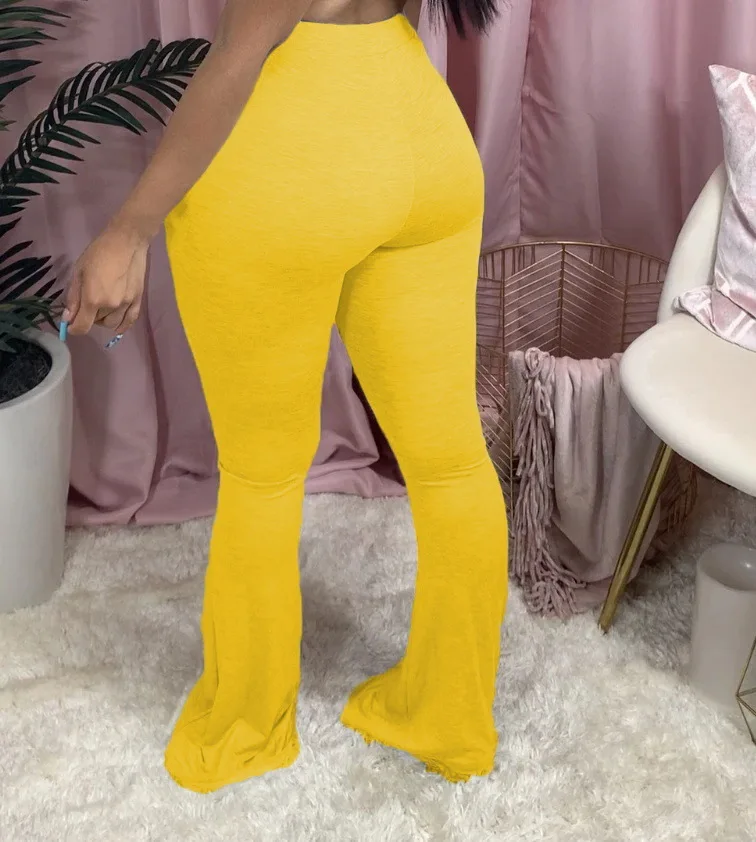 

2021 New Sexy Plus Size Flared Pants Ladies Tight Boots Tailored Casual Outdoor Clothes Solid Color High Stretch Flared Pants