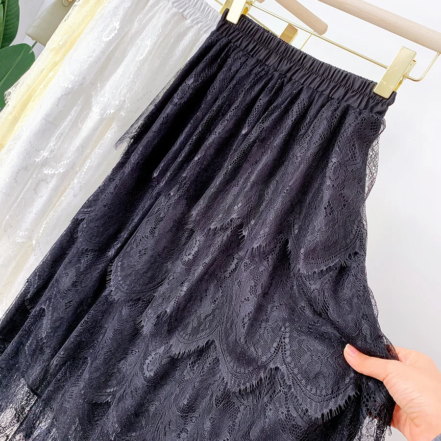 Весна Лето 2020 Фея темперамент кружева торт слоистых Макси Длинная юбка Милая