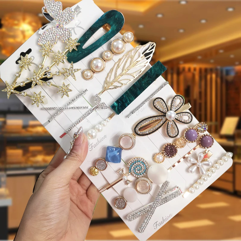 

Korea Shiny Crystal Hair Clip Set Fashion Hair Accessories 2021 Trend For Women Girl Pearl Rhinestone Hairpin Side Clip For Hair