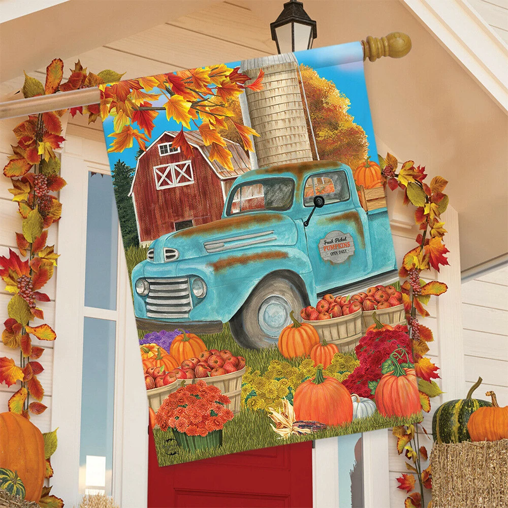 

Ностальгический флаг грузовика 28x40 дюймов, баннер для осеннего урожая, праздничное украшение