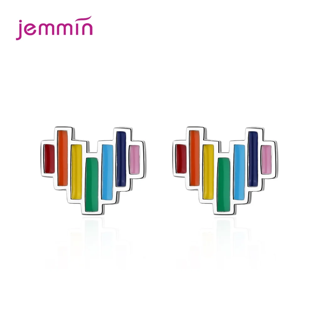 

Серьги-гвоздики в форме сердца радужного цвета из настоящего серебра 925 пробы, серьги-гвоздики в форме сердца для женщин и девочек, корейски...