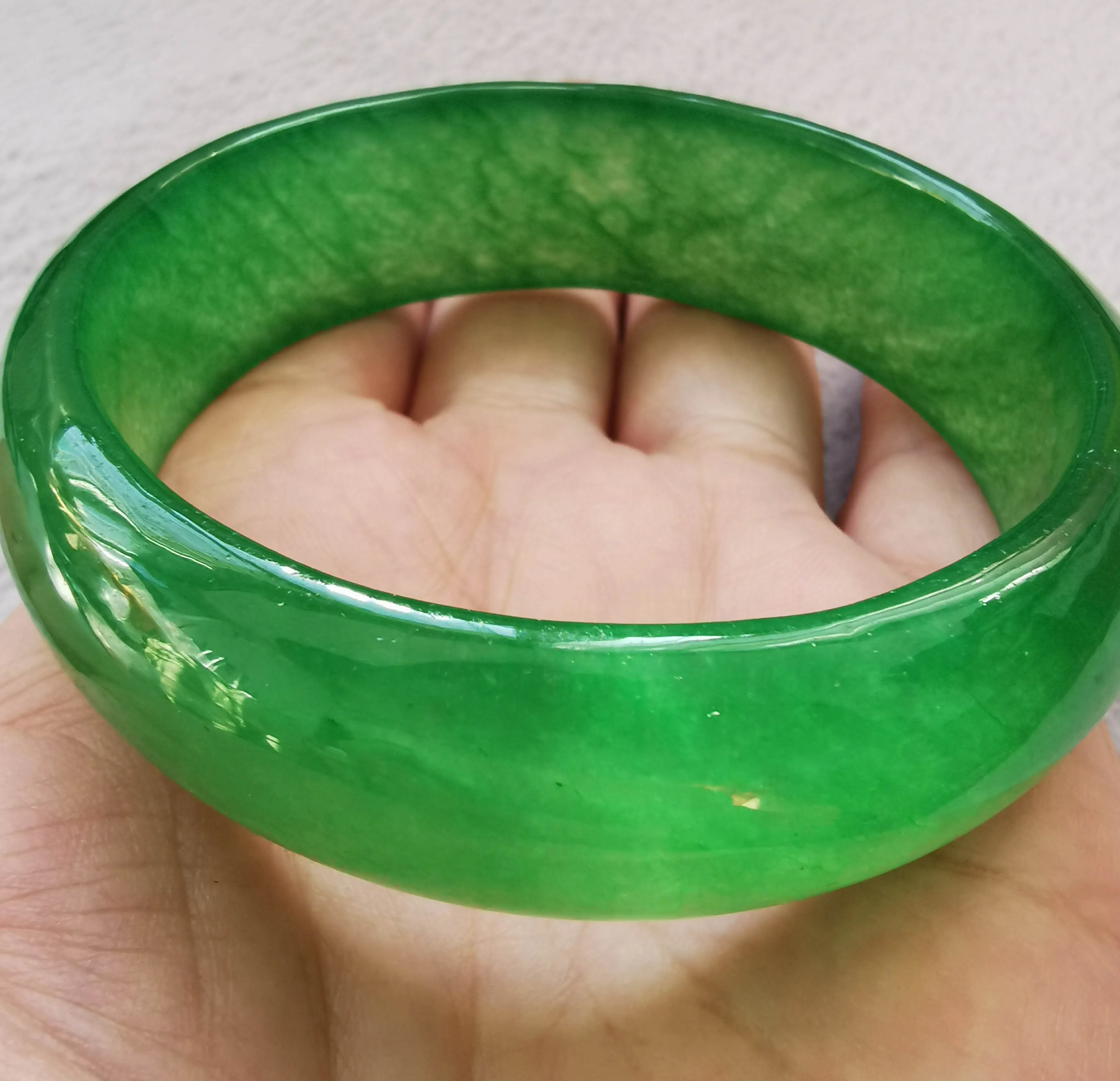 

Rare Gems!Large Fat Bangles Natural Green Emeral Jade gemstone 60mm Bangle Lady bracelet Hand carving stone Chinese gift big