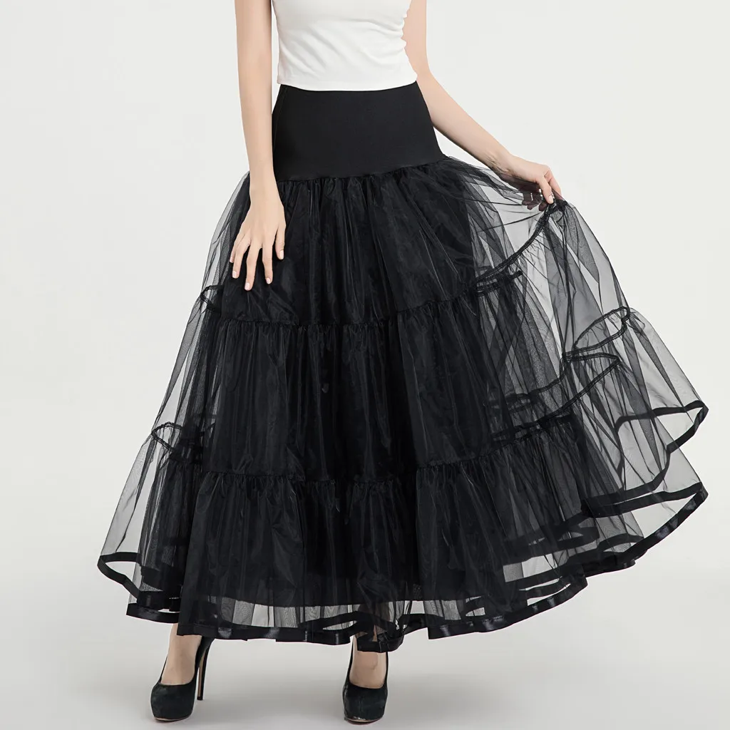 

Elegant Women High Quality Gauze Solid Ankle Long Skirt Side Split Tutu Dancing Mesh Layered Pleated Skirts