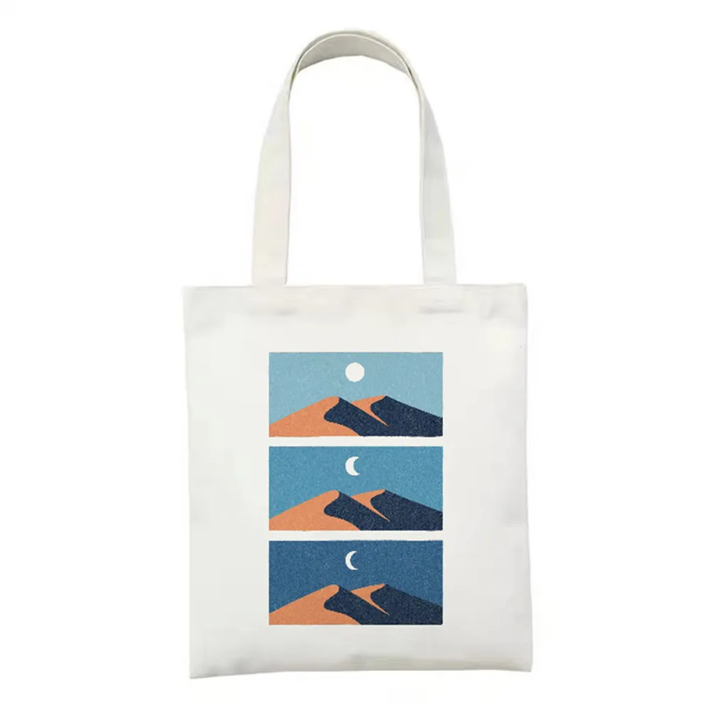 

Cartoon Sunset On Beach Bag Large Capacity Women Handbags Shoulder Bags Printing Canvas Tote Bag Art Shopping Bag