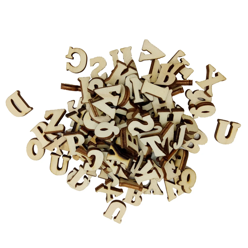 

100Pieces Unfinished Natural Wooden Letters Alphabet Slices Embellishments for