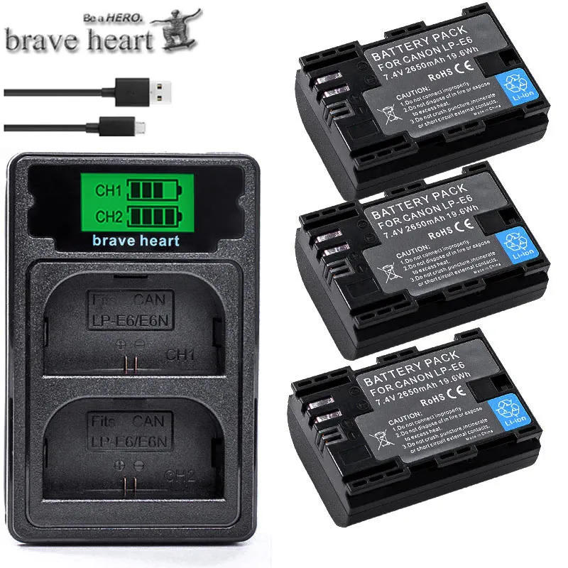 charger and 3battery 4 шт полный код батареи LP-E6 LPE6 LP E6 батареи+ ЖК двойное зарядное устройство для Canon 5D Mark II Mark III 6D 7D 60D 60Da 70D 80D DSLR - Цвет: charger and 3battery
