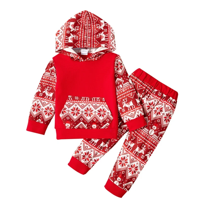 

Baywell 2Pcs Baby Girl Boy Hooded Christmas Suits Fawn Long-Sleeves T-Shirt Santa + Elastic-Waist Pants Toddlers Pajama Sets