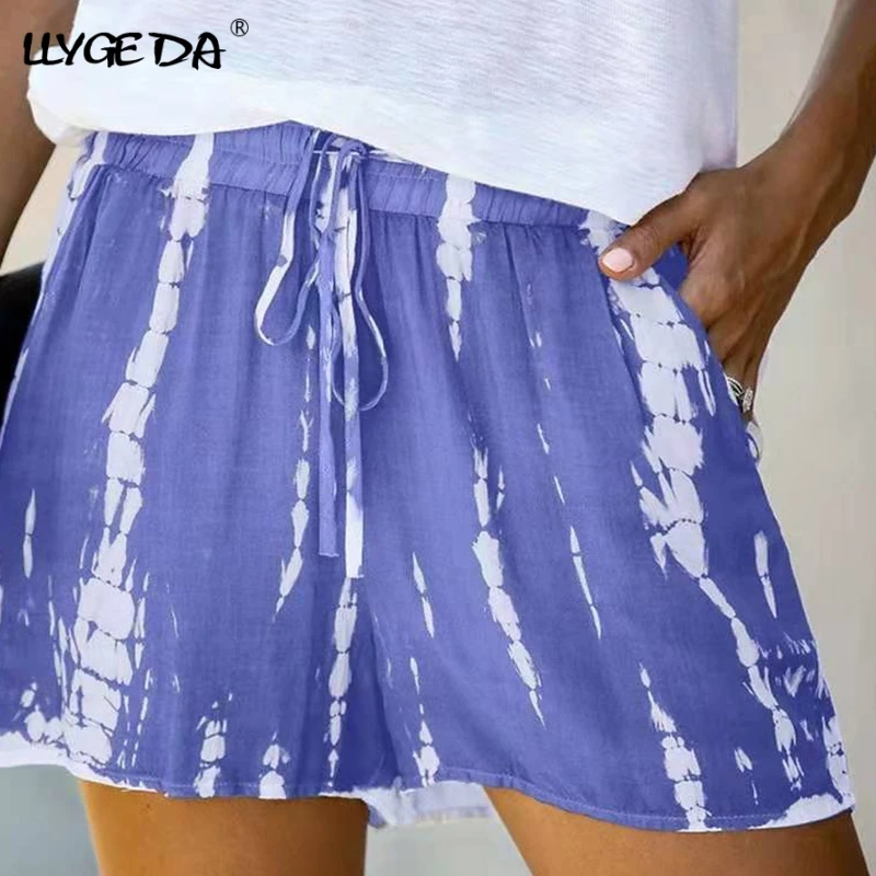 

Tie-dye Wide Legs Shorts Female Pocket Drawstring Elastic waist Casual Short Women 2021 Summer Fashion Thin Soft Homewear S-5XL