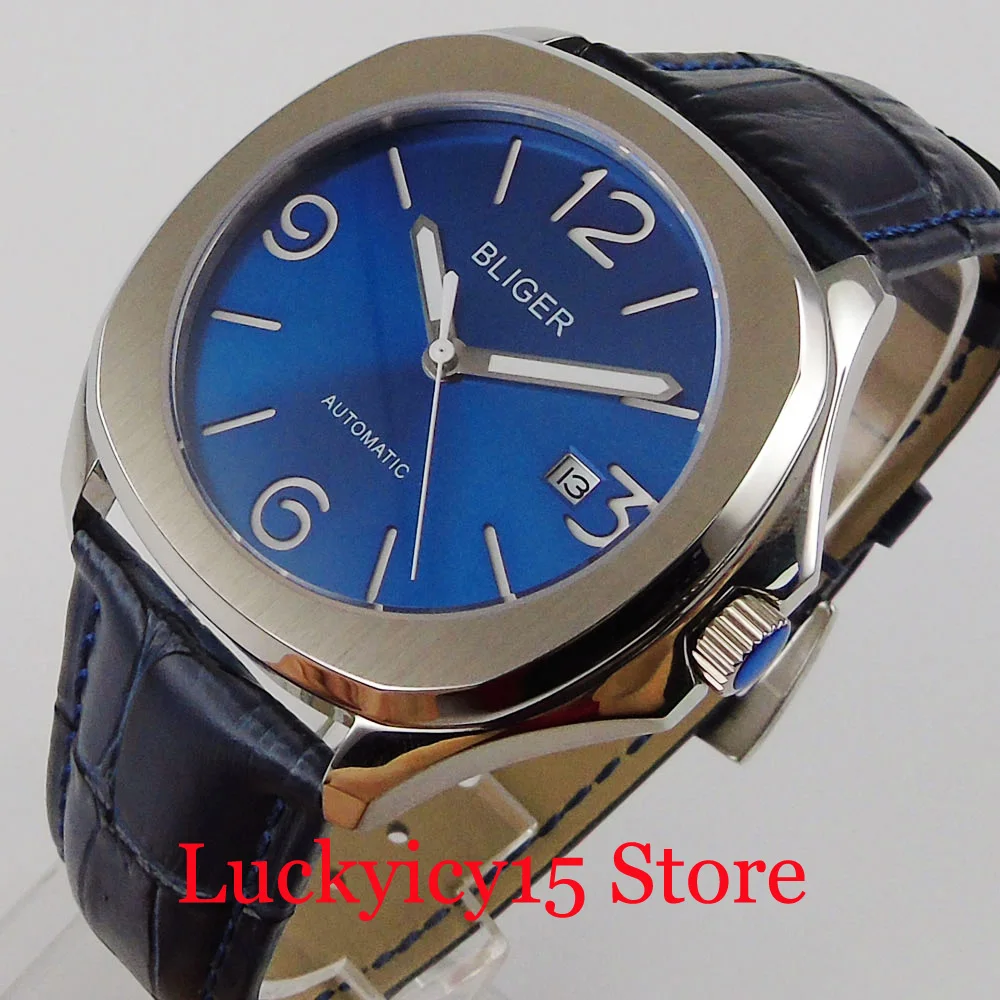 

BLIGER New Arrival Dress Square Automatic Men Watch Leather Band MINGZHU 2813/MIYOTA 8215 Movement