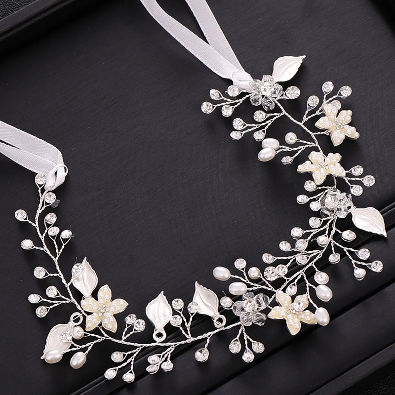 Wedding Silver color Flower Pearl Crystal Tiara Headband Bridal Headpiece Women Head Hair Jewelry Accessories | Украшения и