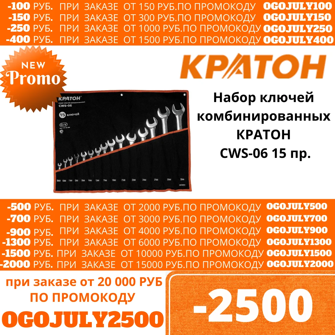 Набор ключей комбинированных КРАТОН CWS 06 15 пр.|Наборы ручных инструментов| |