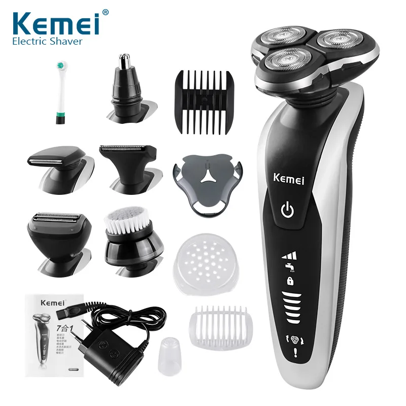

Kemei 4D Floating Electric Shaver Rechargeable 7 In 1 Trimmer Men's Cordless Beard Shaving Machine Professional Repair Nose 40D