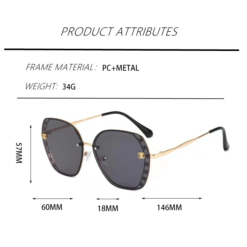 

Rimless Trim Lens Sunglasses Women Driving Oversized Gold Metal Frame Sun Glasses Female Trend Classic Eyewear Shades Oculos UV