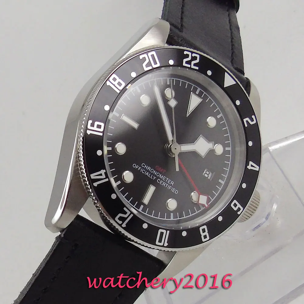 41 мм черный циферблат GMT сапфир супер светящийся автоматический механизм мужские