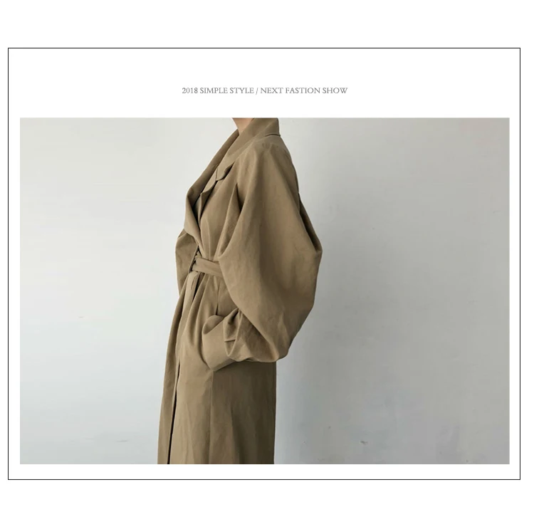 

2021 Spring Autumn Korean Chic Elegant Retro British Style Long Outwear Loose Waist Mid-Length Suit Collar Women Trench Coat