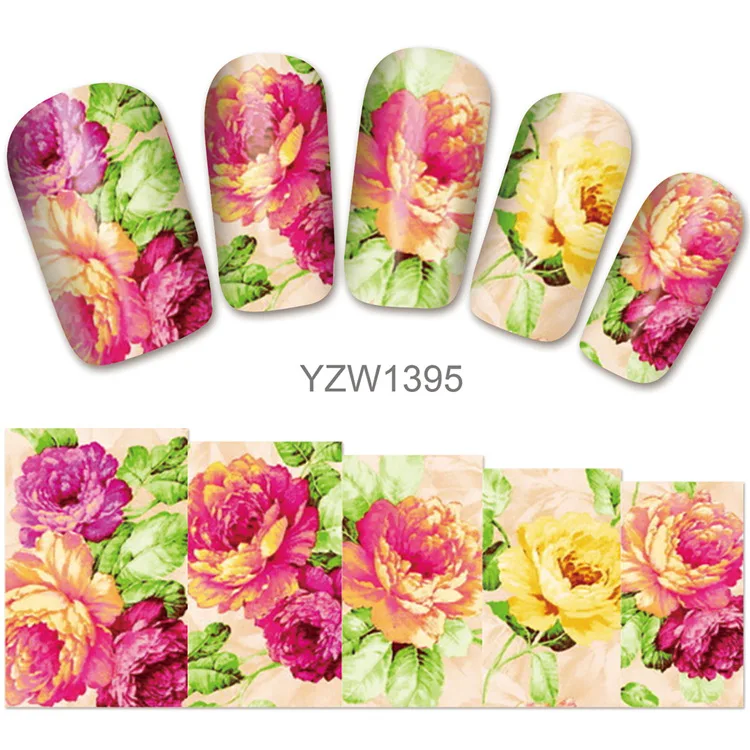 YZW-1395 3D рельефные наклейки на ногти Цветок Клей DIY дизайн цветочный узор маникюр слайдер ногтей Советы Декоративные наклейки - Цвет: YZW-1395