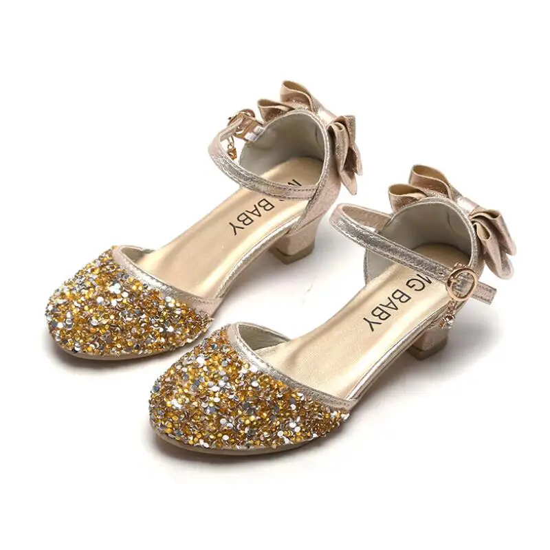 

Girls High-heeled Shoes 2020 New Princess Shoes Children Girl Students Performing Dance Shoes Ccrystal Sequins Casual Sandals