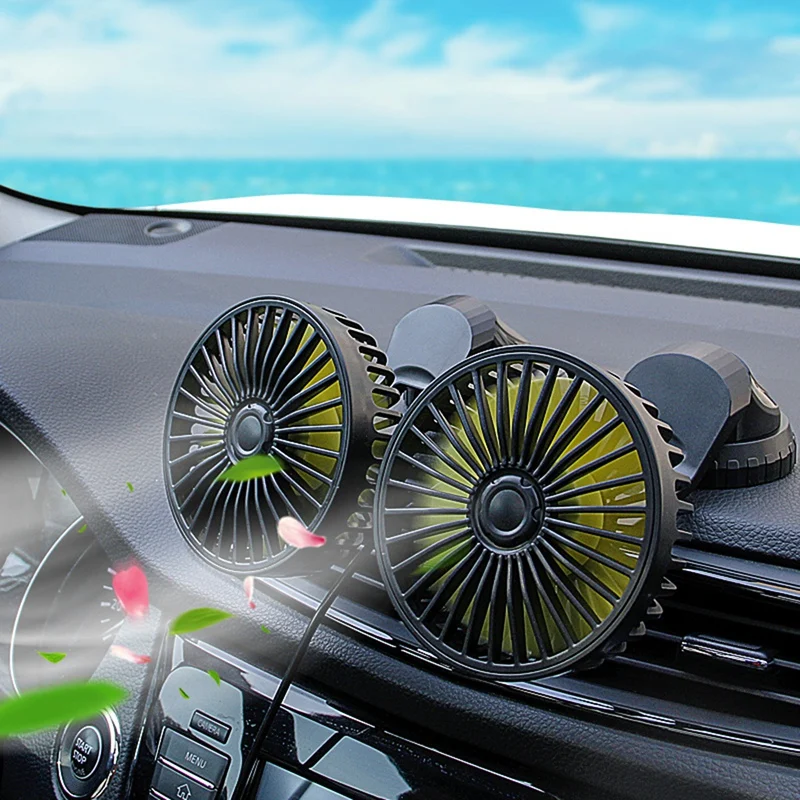 

Car Truck Universal Fan Adjustable Angle Dual Head USB Powered 3-Speed Adjustable Dashboard Cooling Air Fan
