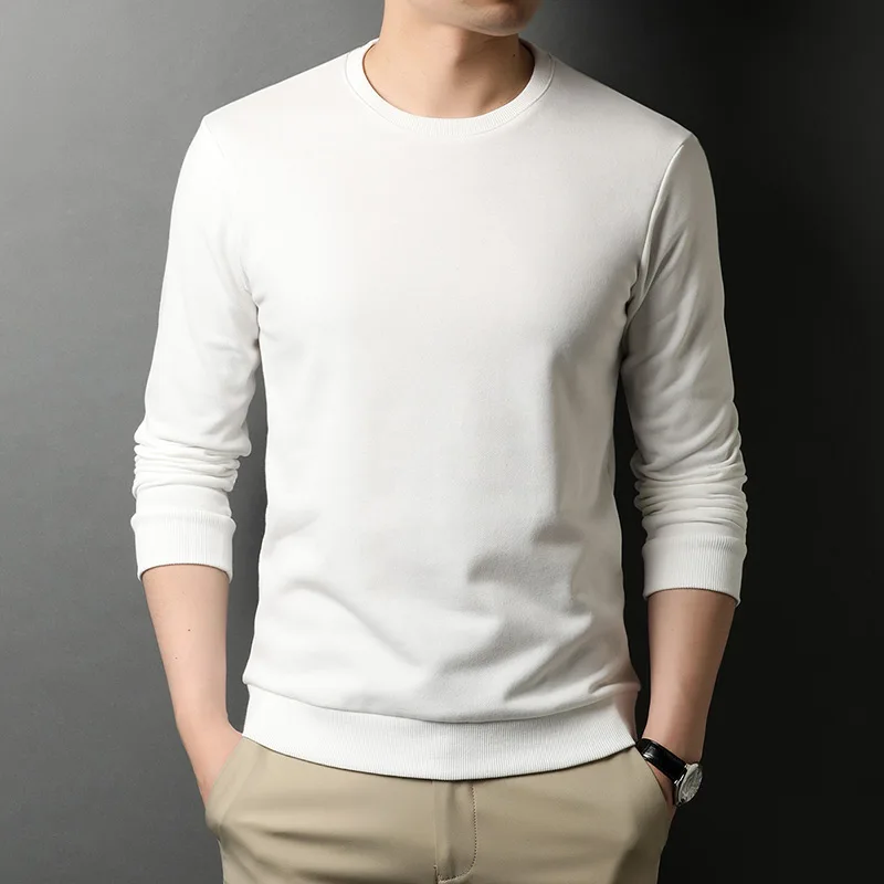 

High Quality New Fashion Brand Designer Plain t Shirt Men Heavy Round Neck Solid Color Long Sleeve Tops Casual Mens Clothing