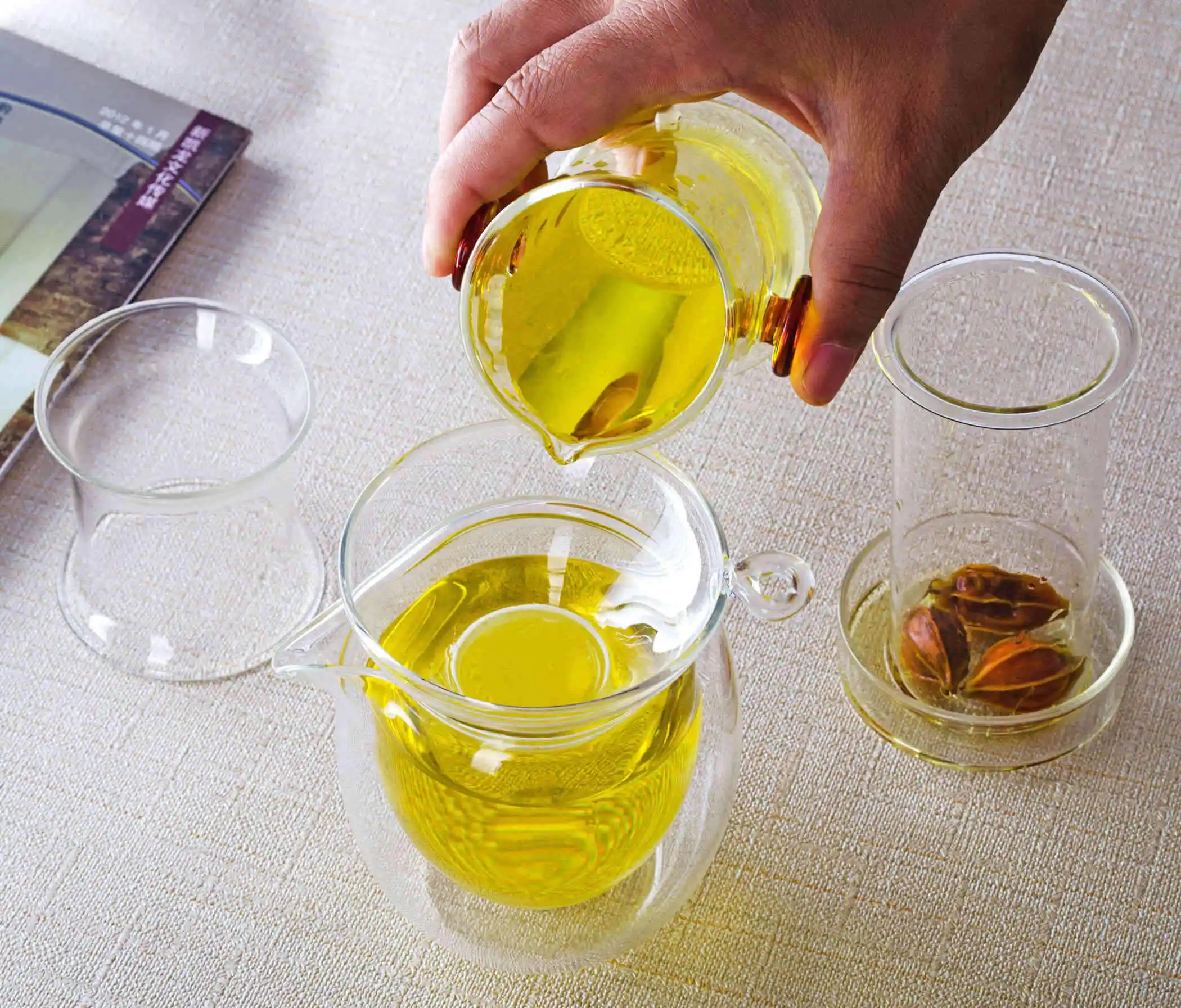 1 шт. чайный сервиз для кунг фу стеклянный двойные красные ручки ушей горшок +