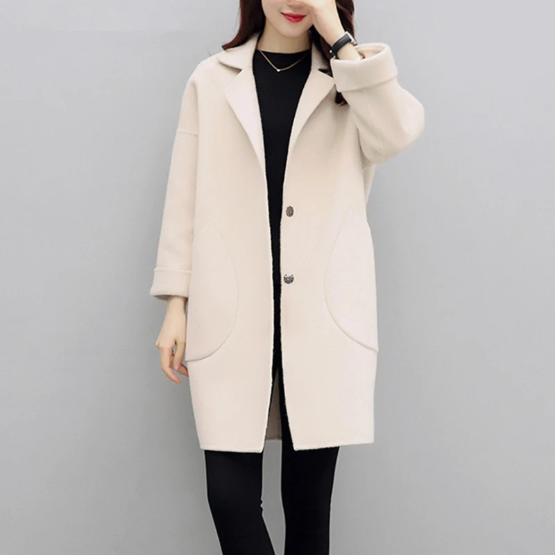 

2019 Hot Sale Woman Wool Coat High Quality Winter Jacket Women Loose Woolen Long Cashmere Coats Cardigan Jackets Elegant Blend