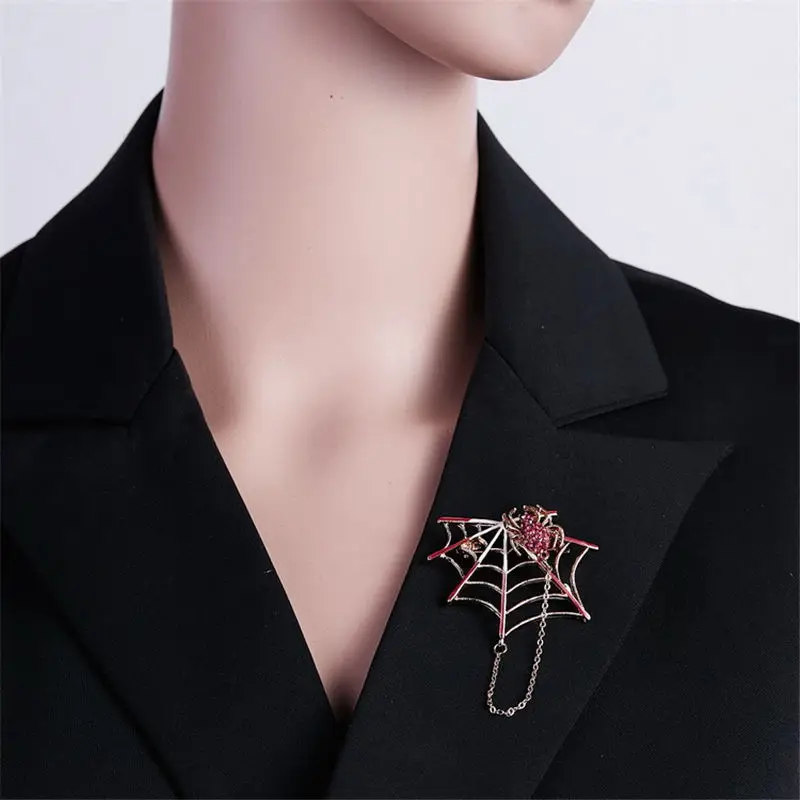 Преувеличенная панк паутины Брошь с цепочкой стразы женская и мужская бижутерия
