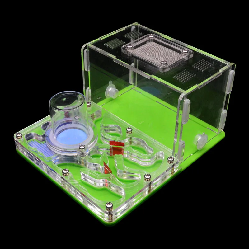 Green DIY Acryl Ant Farm Flat Ant Nest Ant House for Pet Anthill Glass Moisturizing Water Tower Workshop Feeding Area 12*15*7.5cm - Color: Green