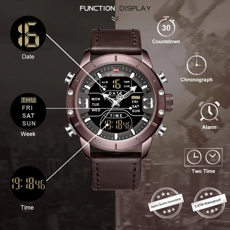 Часы наручные NAVIFORCE мужские с хронографом роскошные брендовые Модные Аналоговые