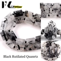 a natural gem stone faceted black rutilated quartz beads tube shape loose spacer beads for jewelry making diy bracelet necklace