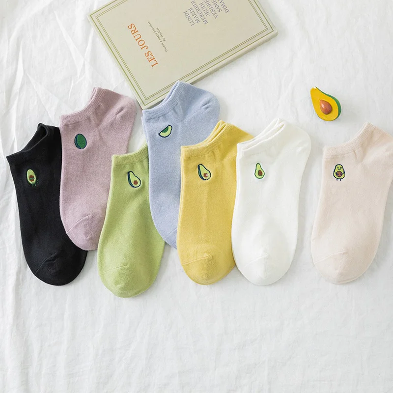 

Funny Socks Breathable Foot Socks New Creative Avocado Print Cotton Socks Harajuku Embroidery Fruit Cute Socks Women Boat Socks