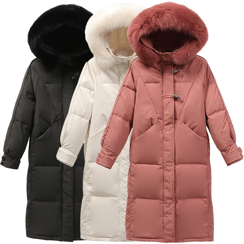 Длинная женская теплая дизайнерская брендовая пуховая куртка с воротником из