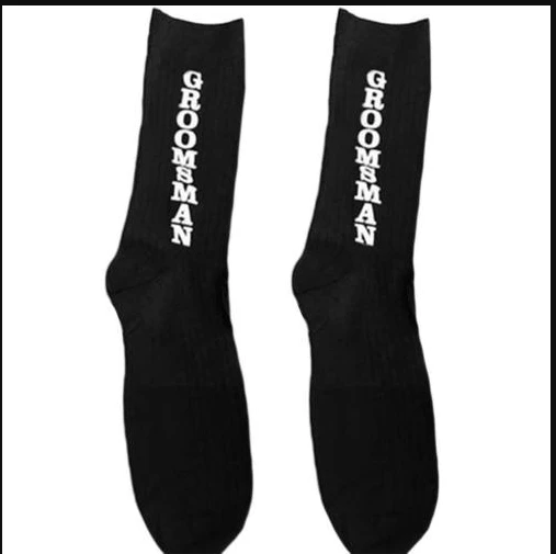 

Mans Socks For Wedding Party Groom Groomsman Best Man Print Long Sock Funny Suit Letter Black